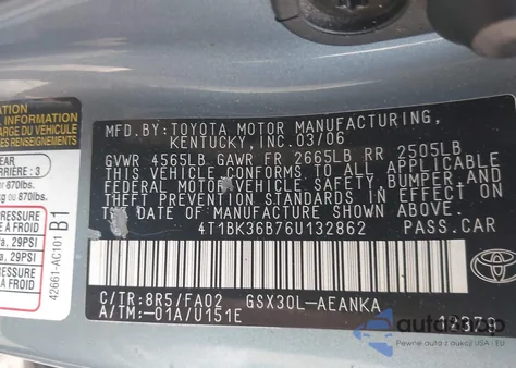 2006 Toyota Avalon Xl from USA, damaged, VIN 4T1BK36B76U132862